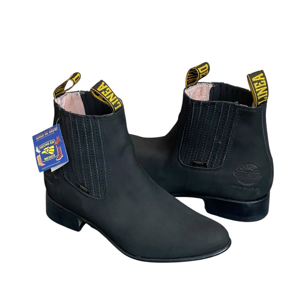 Linea De Oro Botin Tacon, Oil Leather/suede/piel Graso (black/negra)size 8 men